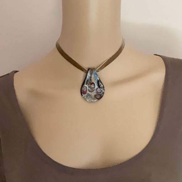 Handblown ART GLASS 
Floral Pendant Gold and Silver Shimmer - Picture 1 of 7